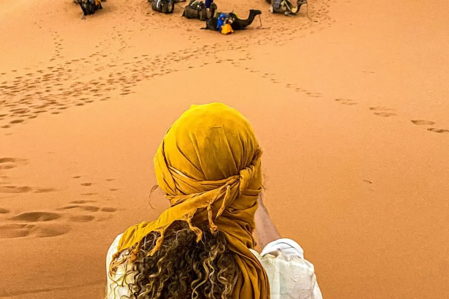 Camel caravan in Erg Chigaga during Zagora desert trip from Marrakech