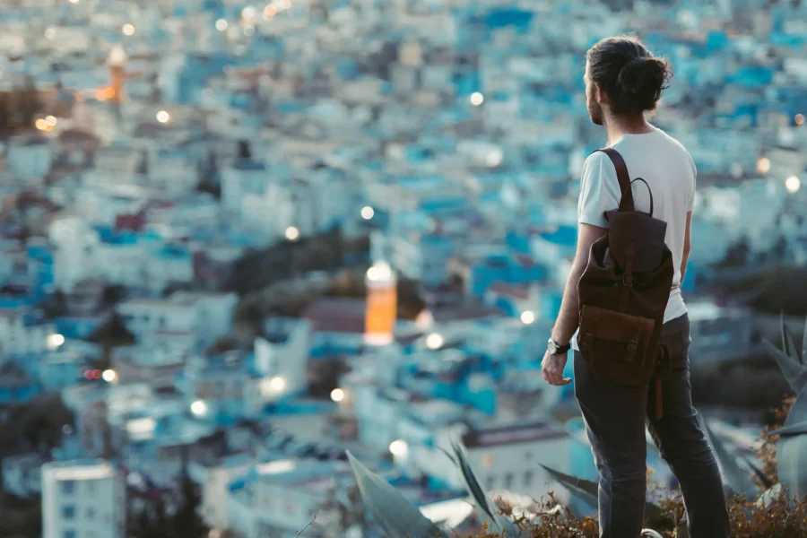Travelers exploring Chefchaouen on 10-day Morocco trip itinerary