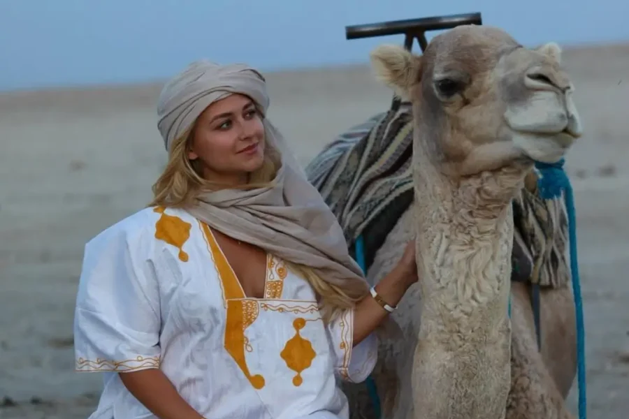 Agafay desert tour camel ride at sunset